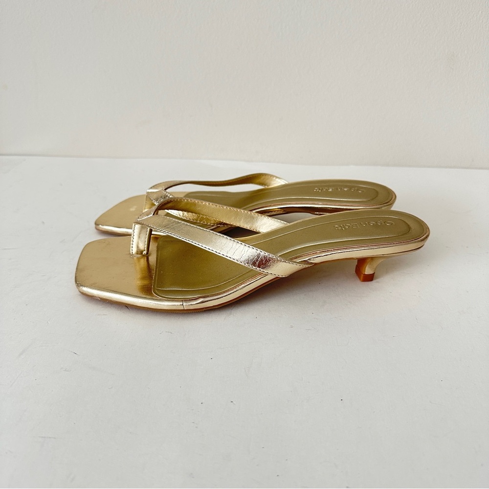Gold Kitten Heel Thong Sandals - Gold